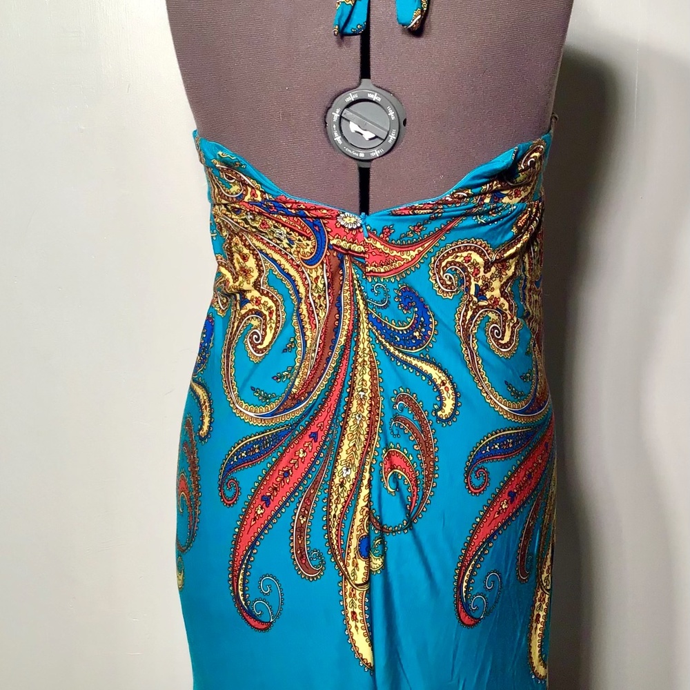 ALYX Women's Teal Paisely Halter Dress Size 8 - Picture 4 of 5